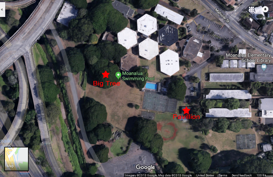 Moanalua Park meeting locations — Big Tree and Pavilion