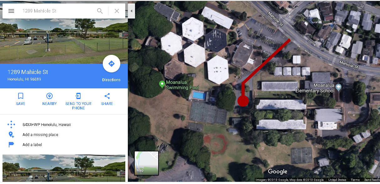 Map to Moanalua Park — enter from Mahiole Street